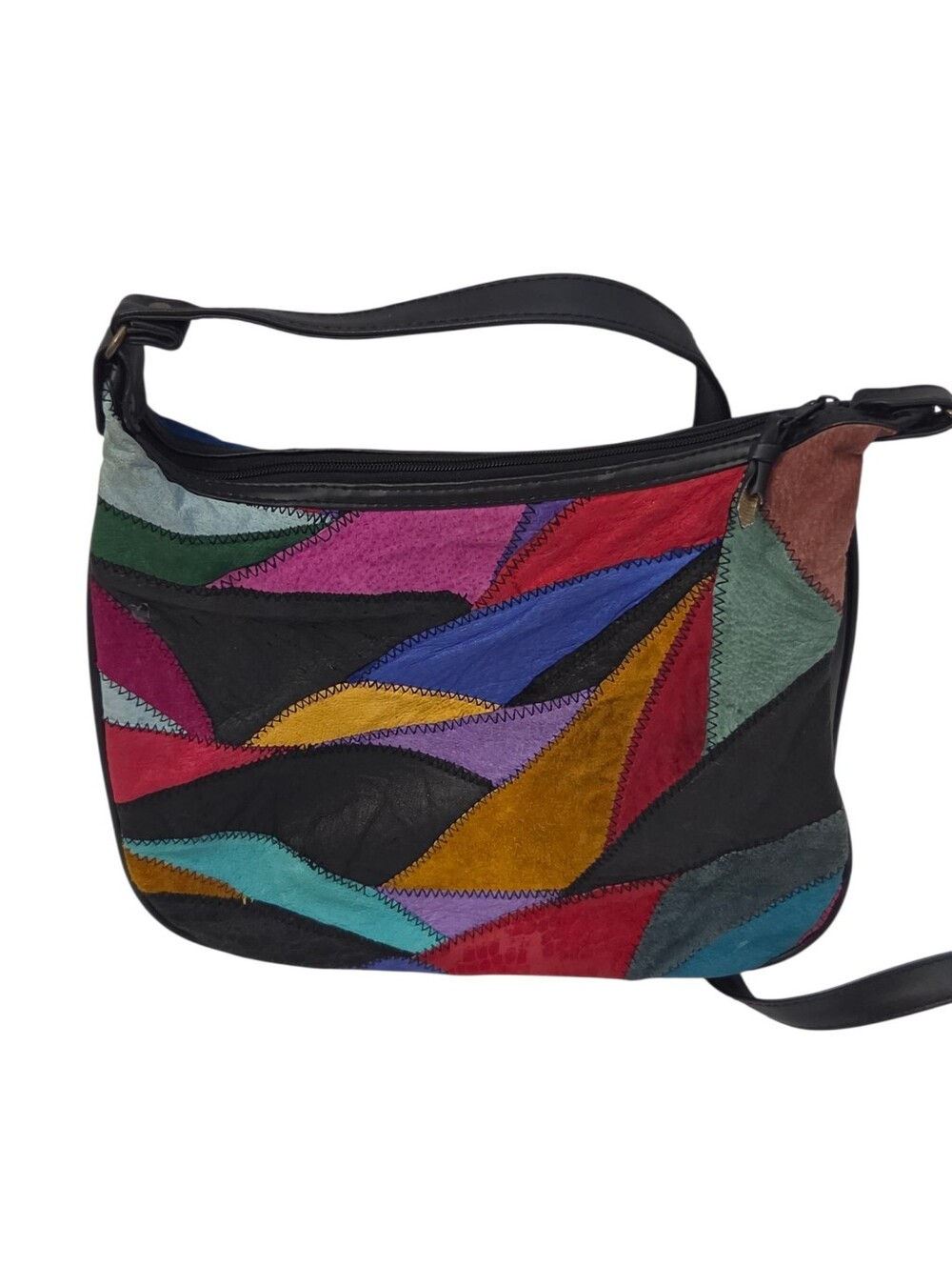 Vinatge 80s 90s La Covina Colorful Leather Patchwork Shoulder Bag Maximalist